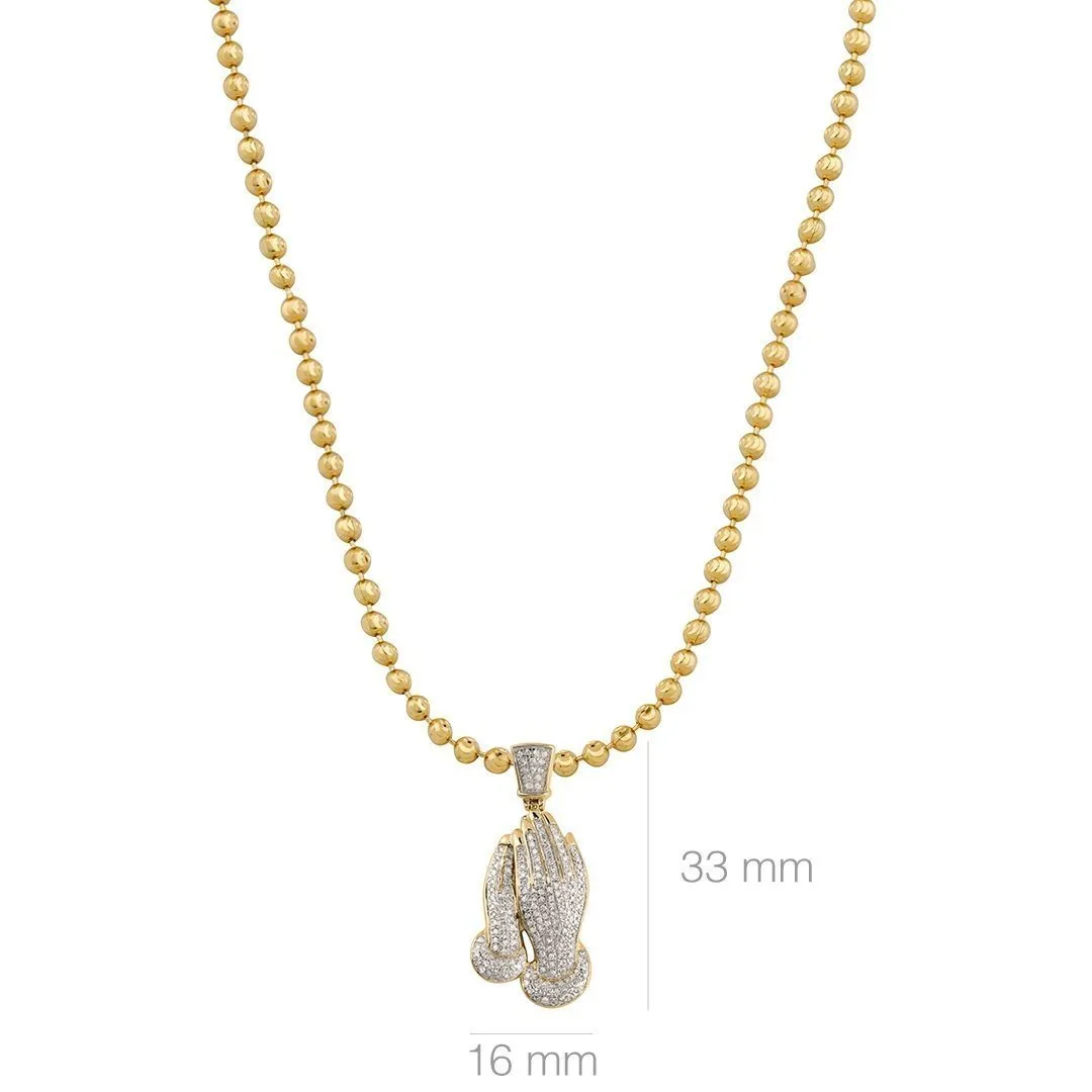 10k Yellow Gold Diamond Praying Hands Pendant 0.75 Ctw