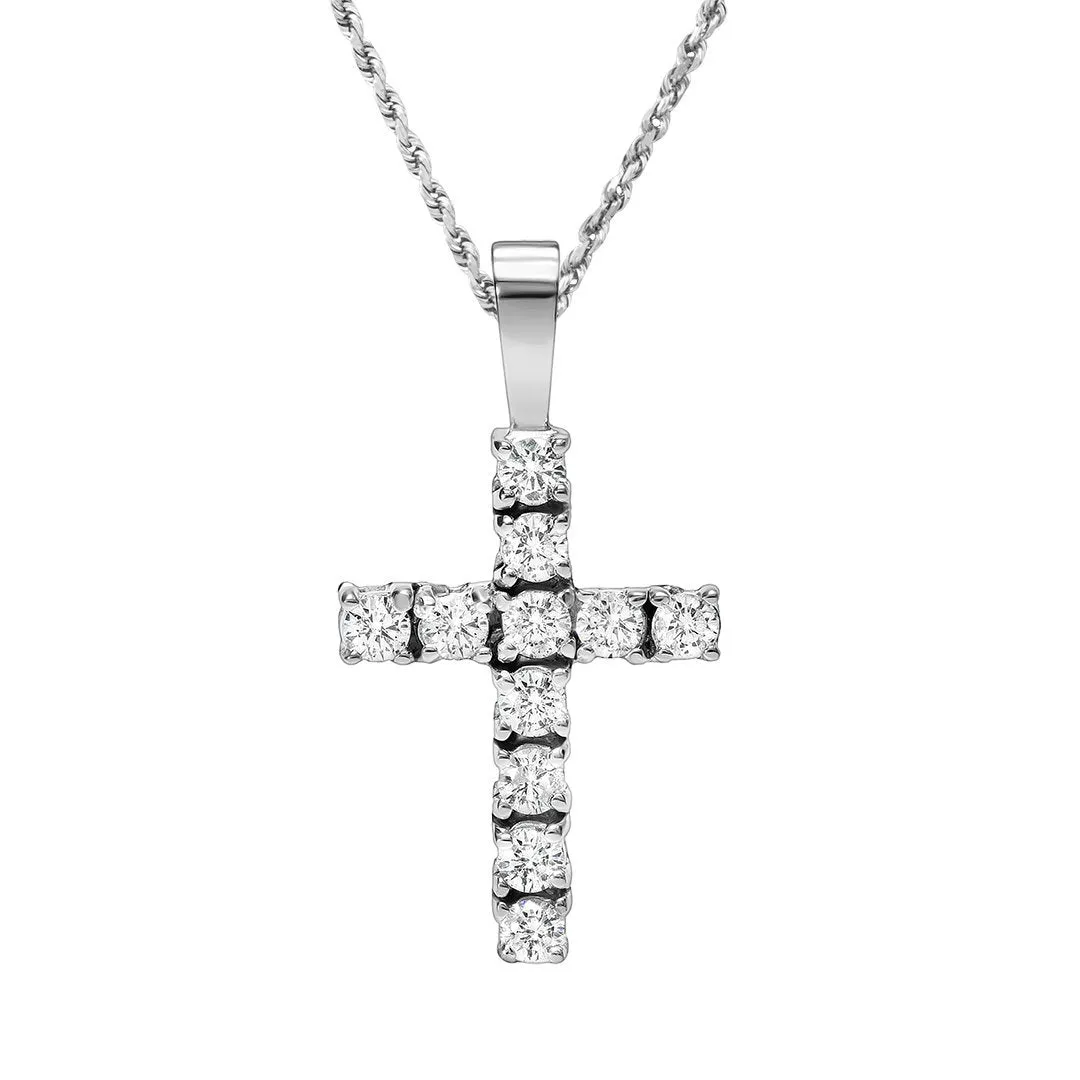 14k Gold Classic Diamond Cross Pendant 1 Cwt.