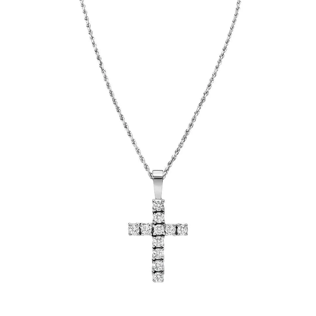 14k Gold Classic Diamond Cross Pendant 1 Cwt.