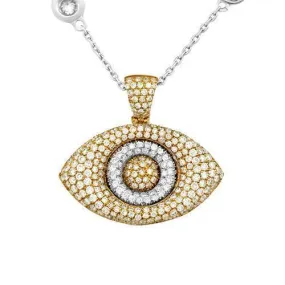 14k Gold Two Tone Diamond Evil Eye Pendant 2 Ctw