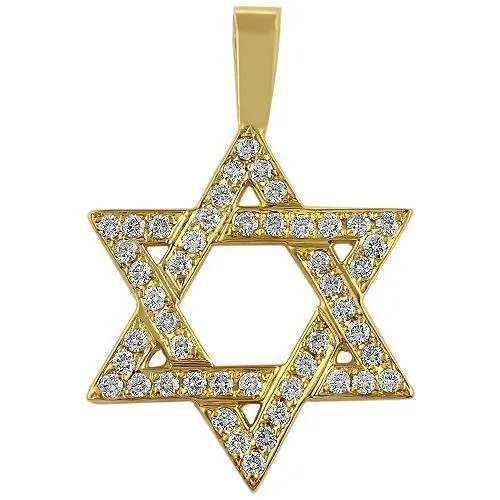 14K Solid Gold Men's Diamond Star of David Pendant 1.3 Cwt.