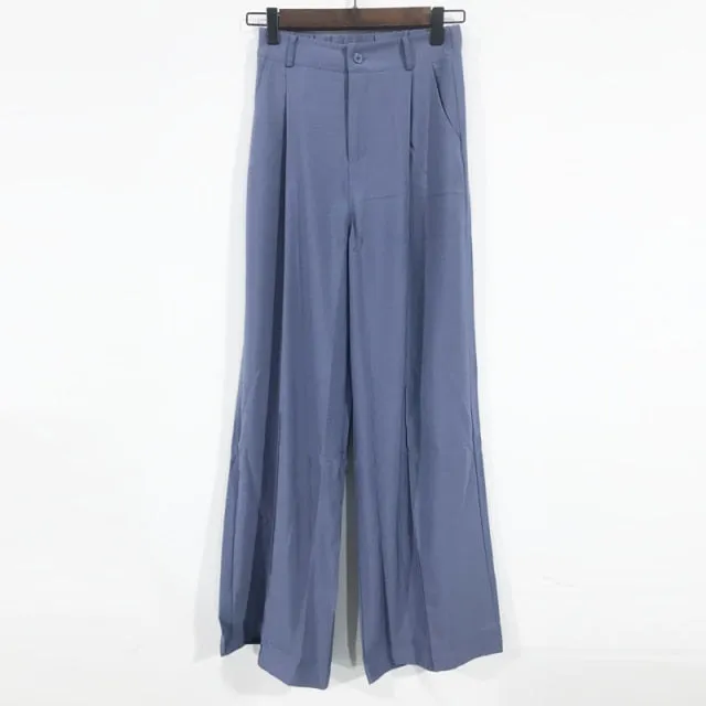 170-175cm Spring Autumn Wide Leg Pants Women Elastic Waist Pants Elegant Office Ladies Khaki Trousers Plus Length Purple Gray