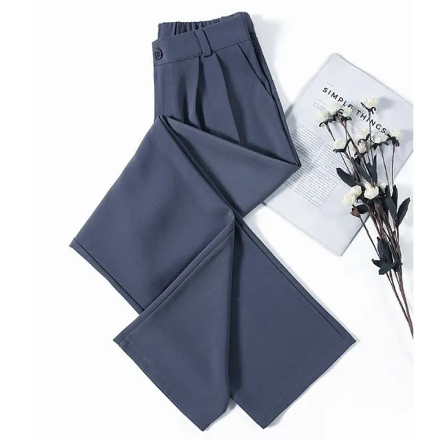 170-175cm Spring Autumn Wide Leg Pants Women Elastic Waist Pants Elegant Office Ladies Khaki Trousers Plus Length Purple Gray