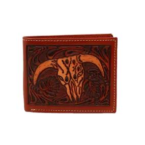 3D Belt Men's Floral Steer Head Bi Fold Wallet DW907