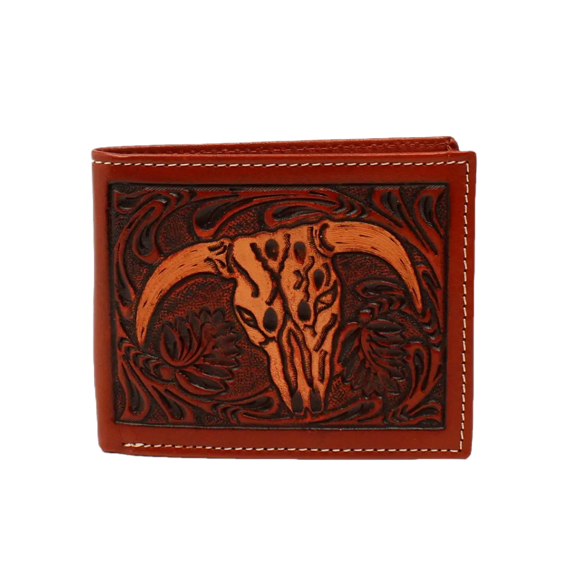 3D Belt Men's Floral Steer Head Bi Fold Wallet DW907