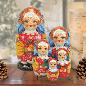 Apple Girl Matreshka Stacking Hand-Painted Dolls Set of 5 by G. DeBrekht - Christmas Décor - 1300934