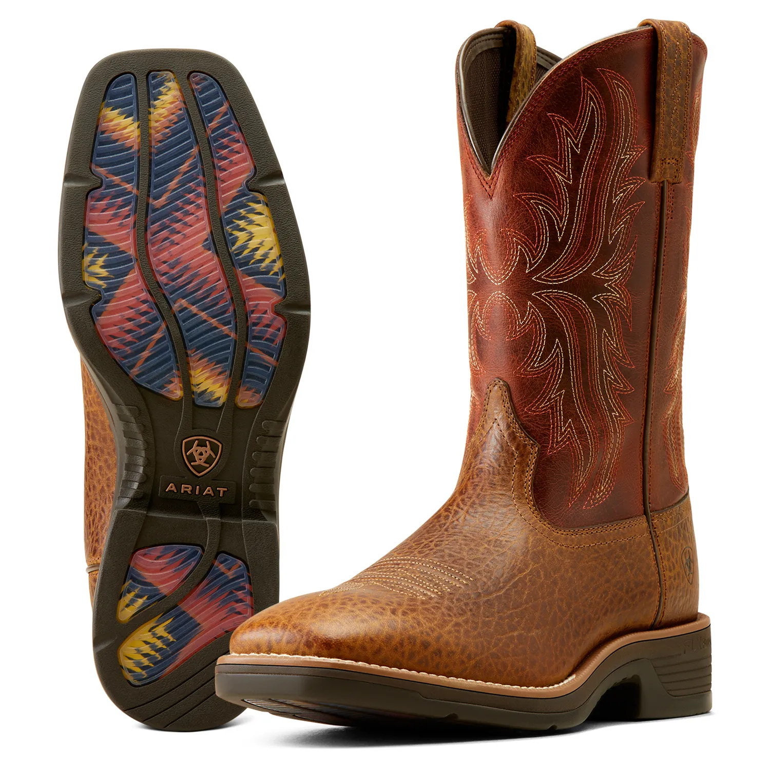 Ariat Men's Ridgeback Boot Tan Bull Emboss/Orange Rust