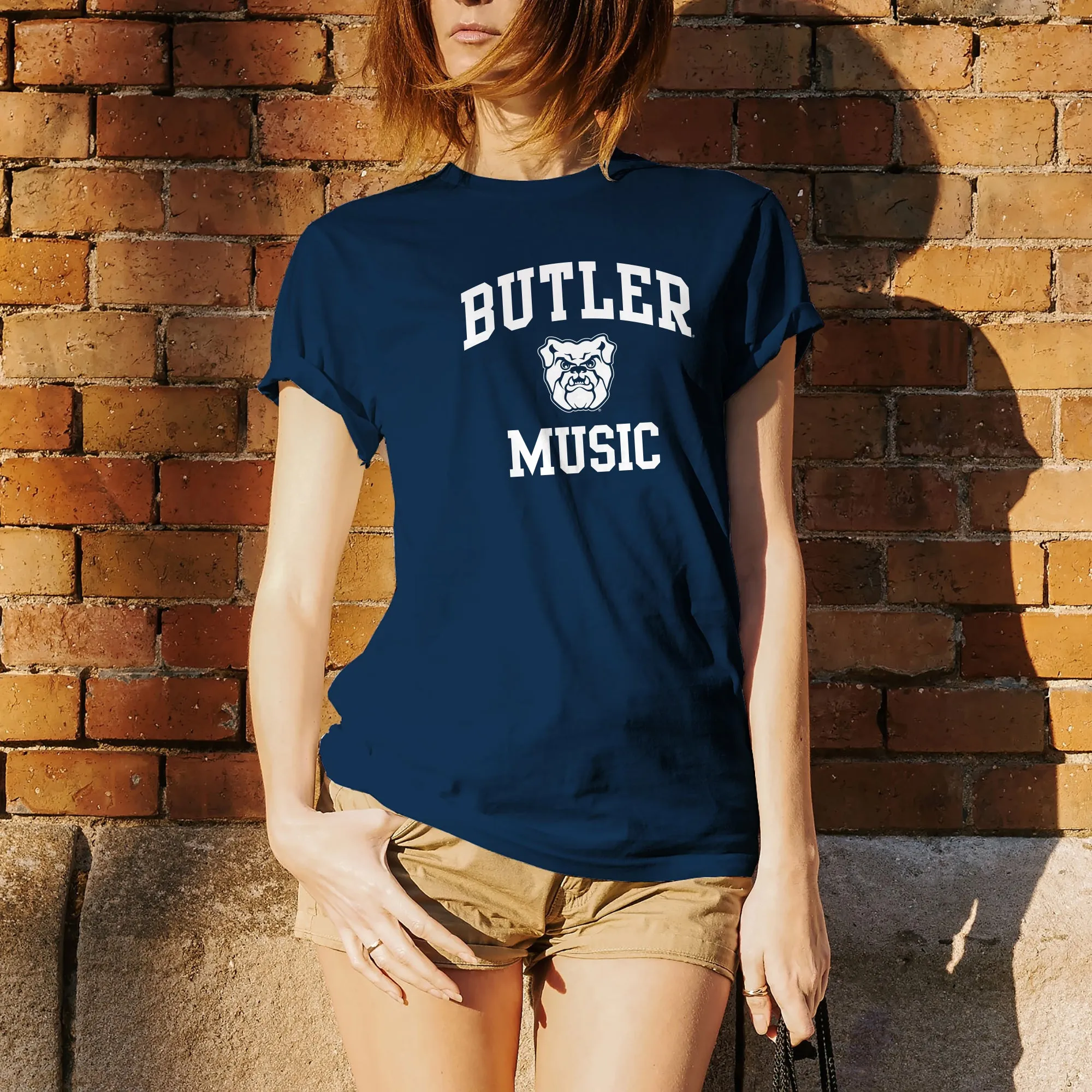 Butler University Bulldogs Arch Logo Music Short Sleeve T Shirt - Navy