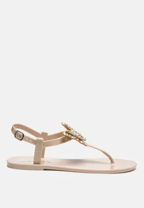 Butterfly T Strap Clear Flat Sandals