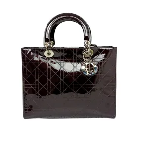 Cannage Patent Leather Lady Dior Satchel Brown