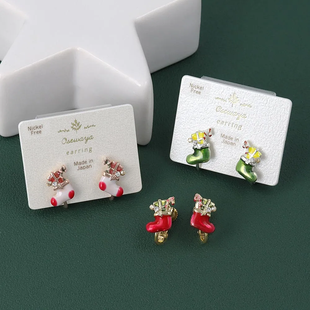 Christmas Stocking Clip On Earrings