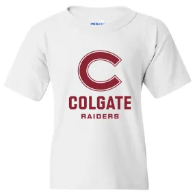 Colgate Raiders University Primary Logo Youth Short Sleeve T Shirt - White