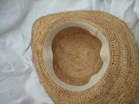 Floppy Woven STRAW Sun Hat Brim FEDORA LEOPARD Ribbon