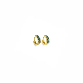 Gold Green Leaf Huggie Hoop Earrings