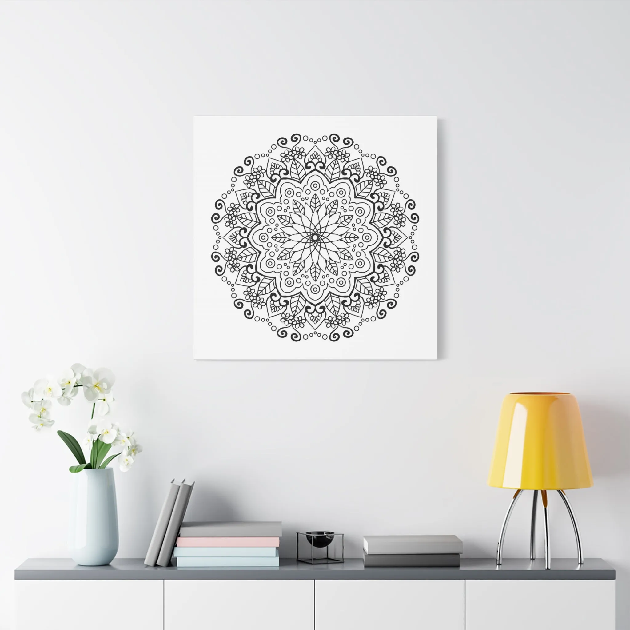 Handmade Mandala Art - Black & White Wall Art - Matte Canvas - Stretched