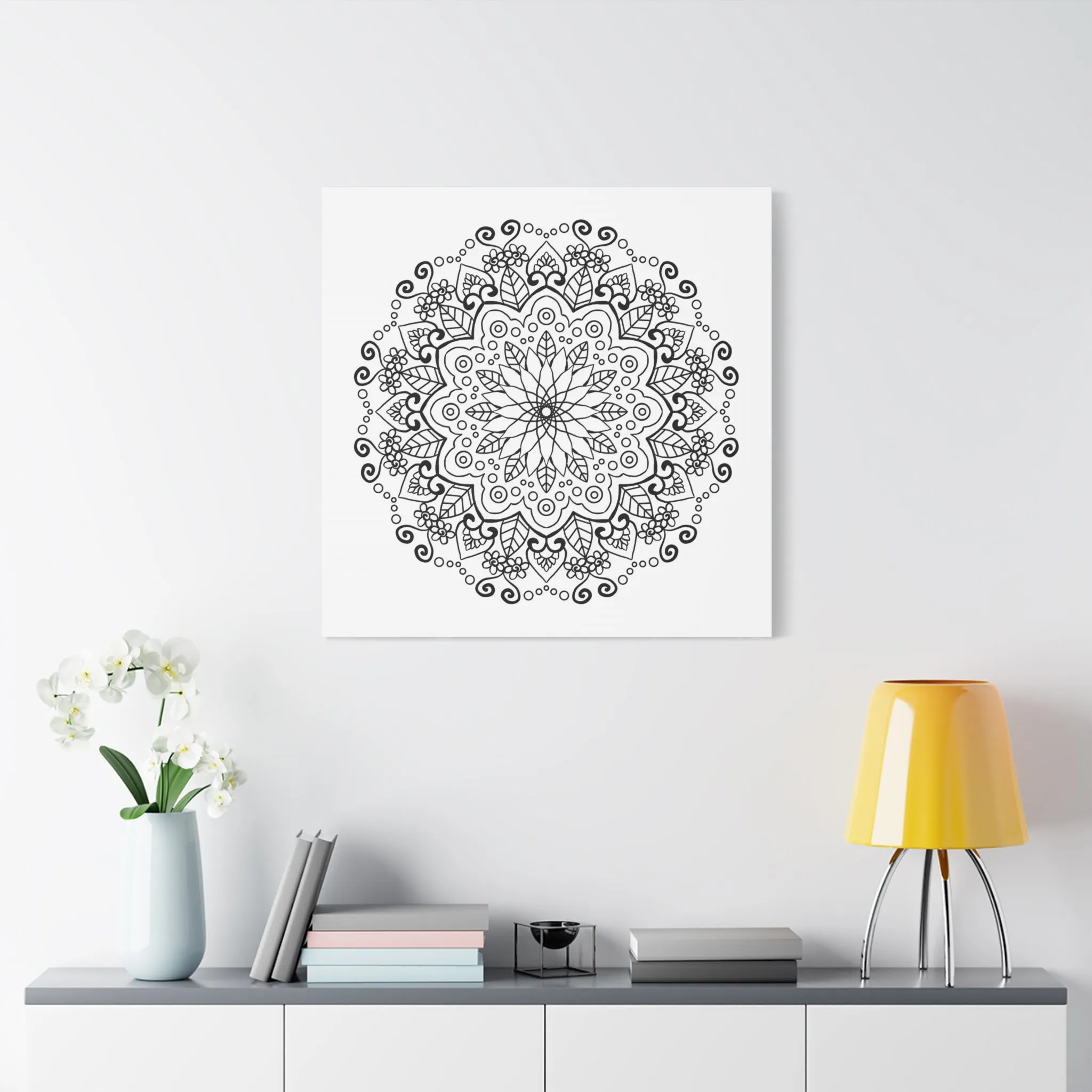 Handmade Mandala Art - Black & White Wall Art - Matte Canvas - Stretched