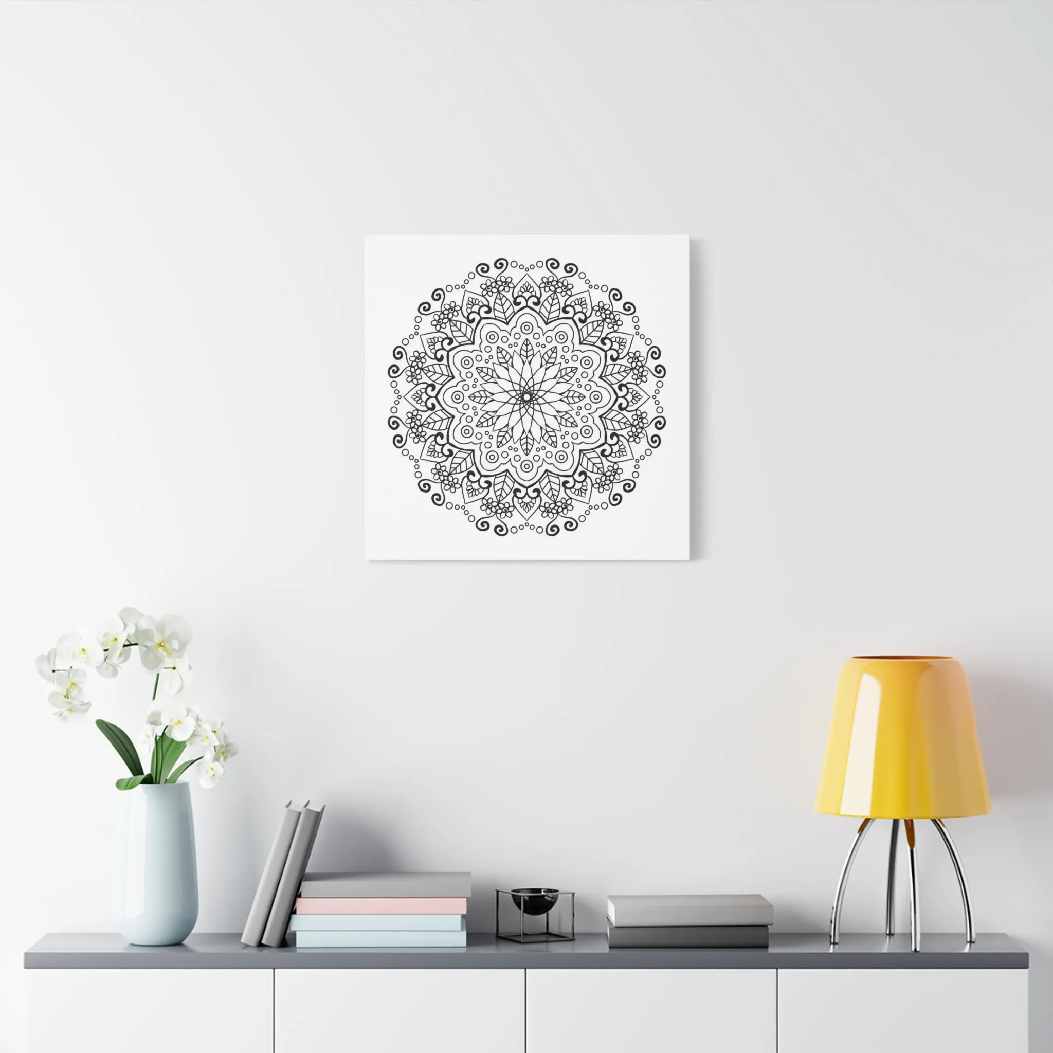 Handmade Mandala Art - Black & White Wall Art - Matte Canvas - Stretched