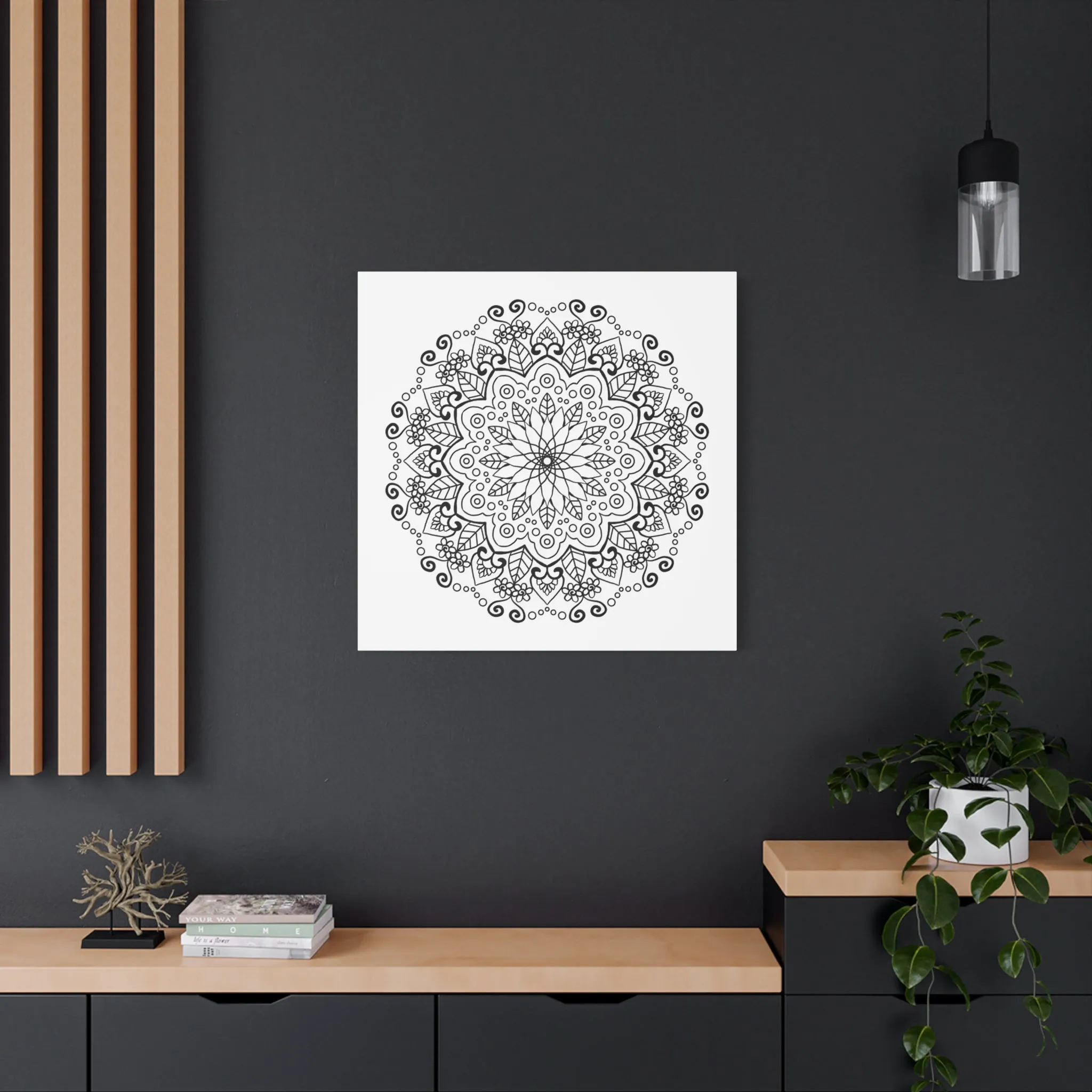 Handmade Mandala Art - Black & White Wall Art - Matte Canvas - Stretched