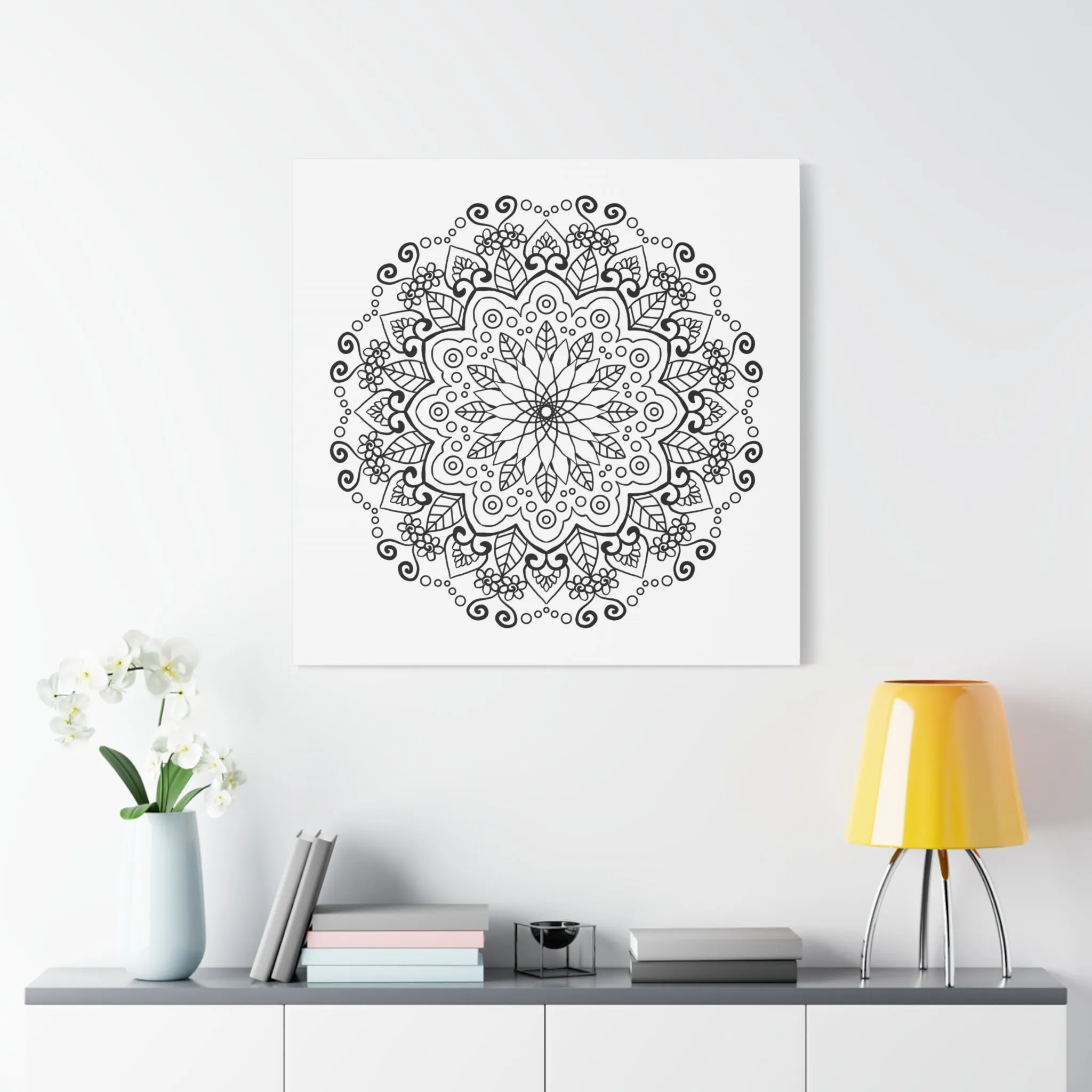 Handmade Mandala Art - Black & White Wall Art - Matte Canvas - Stretched