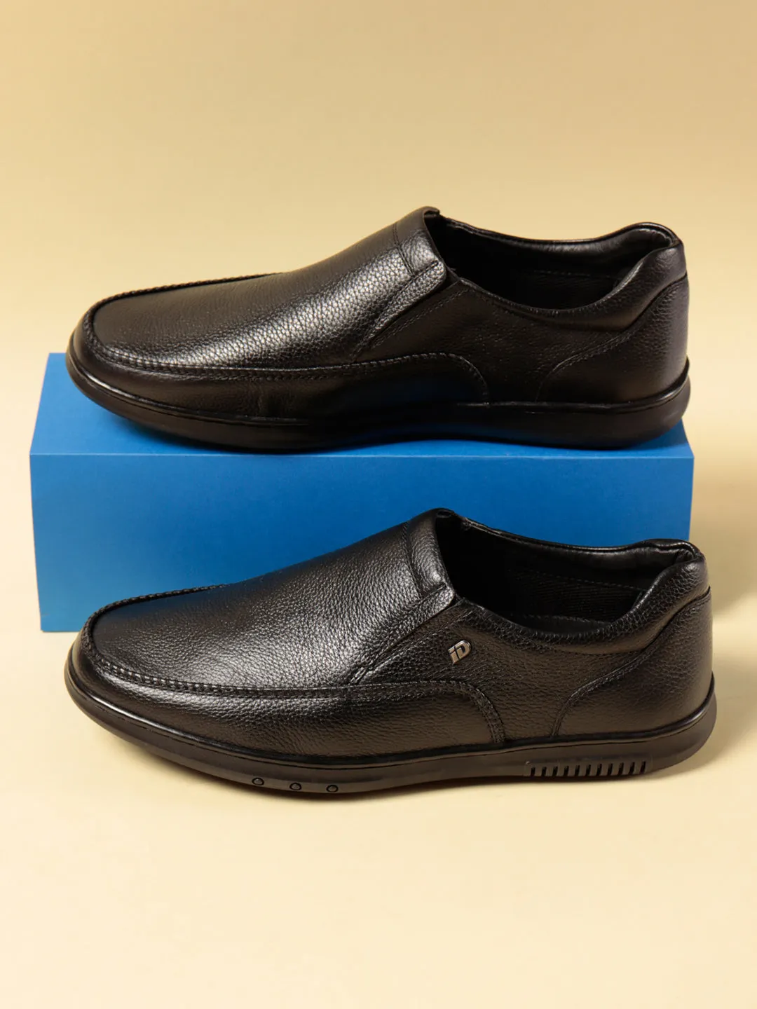 Men's Black Regular Moc Toe Slip On Semi Formal (ID2149)