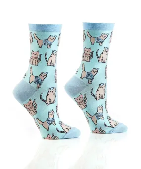 "Cats" Cotton Dress Crew Socks by YO Sox - Medium