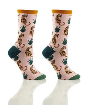 "Cheetah" Cotton Dress Crew Socks by YO Sox - Medium