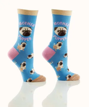 "Mother Pupper" Cotton Dress Crew Socks by YO Sox - Medium