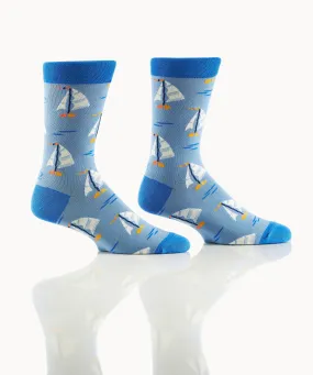 "Sailboats" Cotton Dress Crew Socks by YO Sox - Large