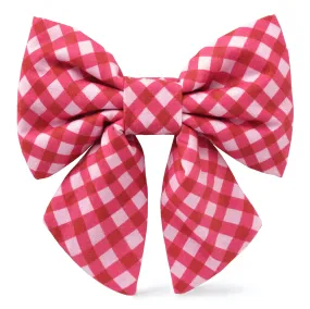 Raspberry Gingham Lady Dog Bow